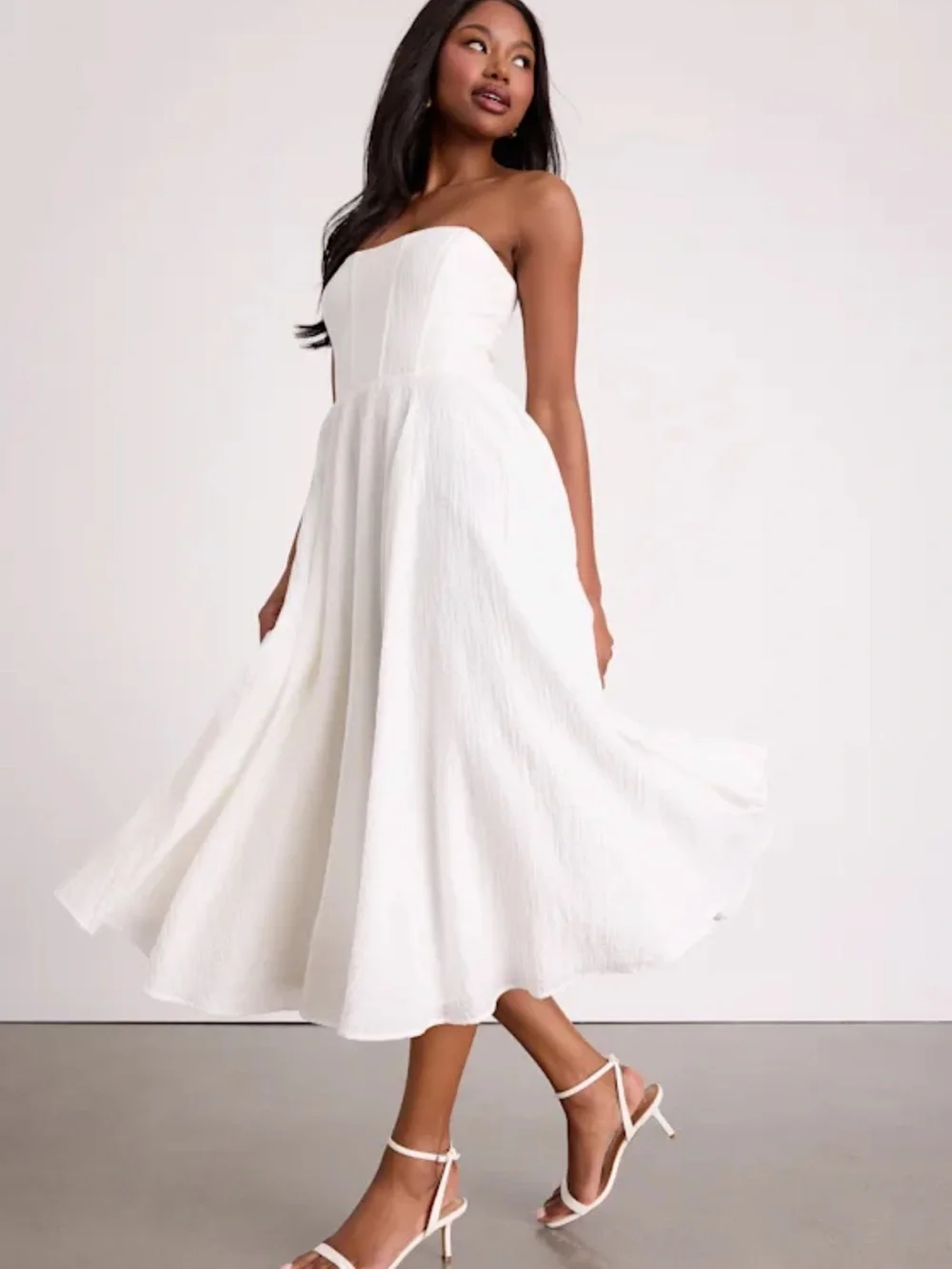 Lulu's Ivory Strapless Midi Dress - Picture 2 of 5